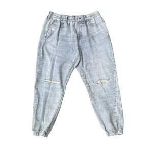 Rag Bone Miramar Distressed Cotton Terry Denim Printed Jogger Pants , Large